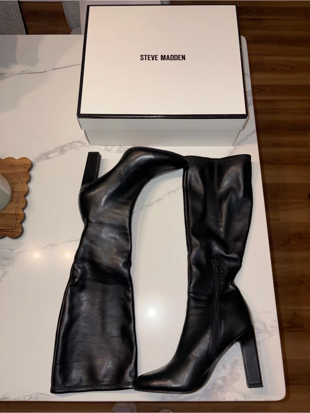 Steve Madden Aria Black Knee Length Leather Boots